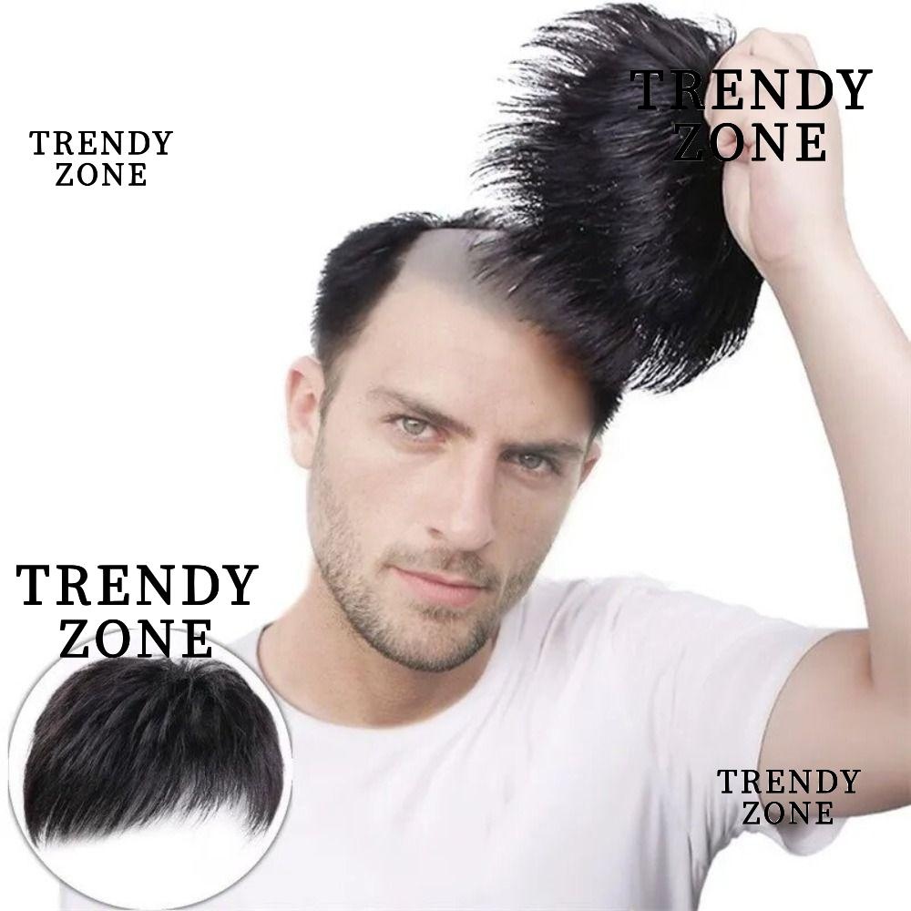 Trendyzone วิกผมมนุษย์หนา, แพทช์วิกผมผู้ชายระบายอากาศธรรมชาติ, ผู้ชายหน้าผากหัวล้านที่มีรอบผมผู้ชายวิกผมชิ้น