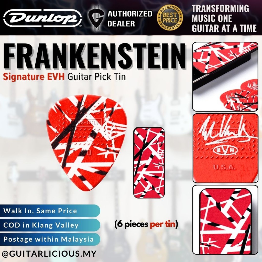 Jim Dunlop EVHPT02 Frankenstein Guitar Pick Tin Eddie Van Halen Max-Grip Guitar Picks 0.60mm, 6 ต่อด