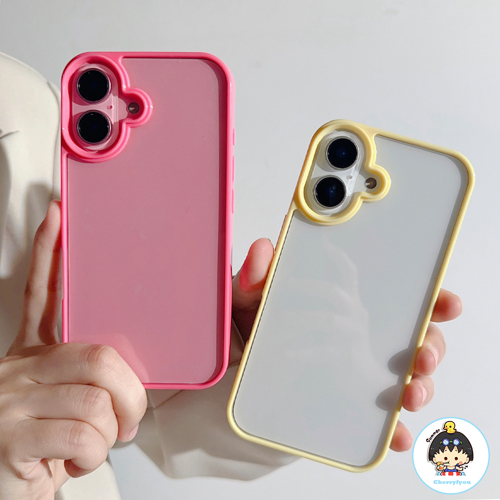 Simple โปร่งใสสีทึบขอบเคสโทรศัพท์สําหรับ IPhone 16 15 14 Plus 13 12 11 Pro XS Max Anti-Fingerprint Drop-proof Hybrid Hard ปกหลัง