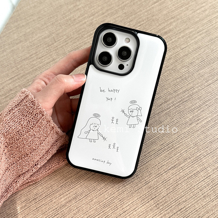 เกาหลีinsสไตล์minimalist Line Fairy StickสาวสีดําSoft EdgeสําหรับiPhone 15 Pro Max/14 Pro/13/12/11 Full CoverageสําหรับiPhone 15 Plus