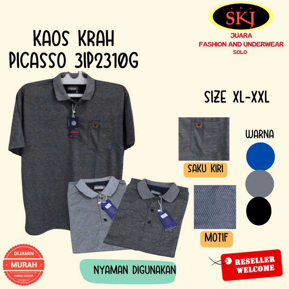 PICASSO เสื้อยืดคอปกผู้ชาย 3IP2310G / Picasso เสื้อยืดคอปกธรรมดาสําหรับวัยรุ่นและผู้ใหญ่ - SKJ