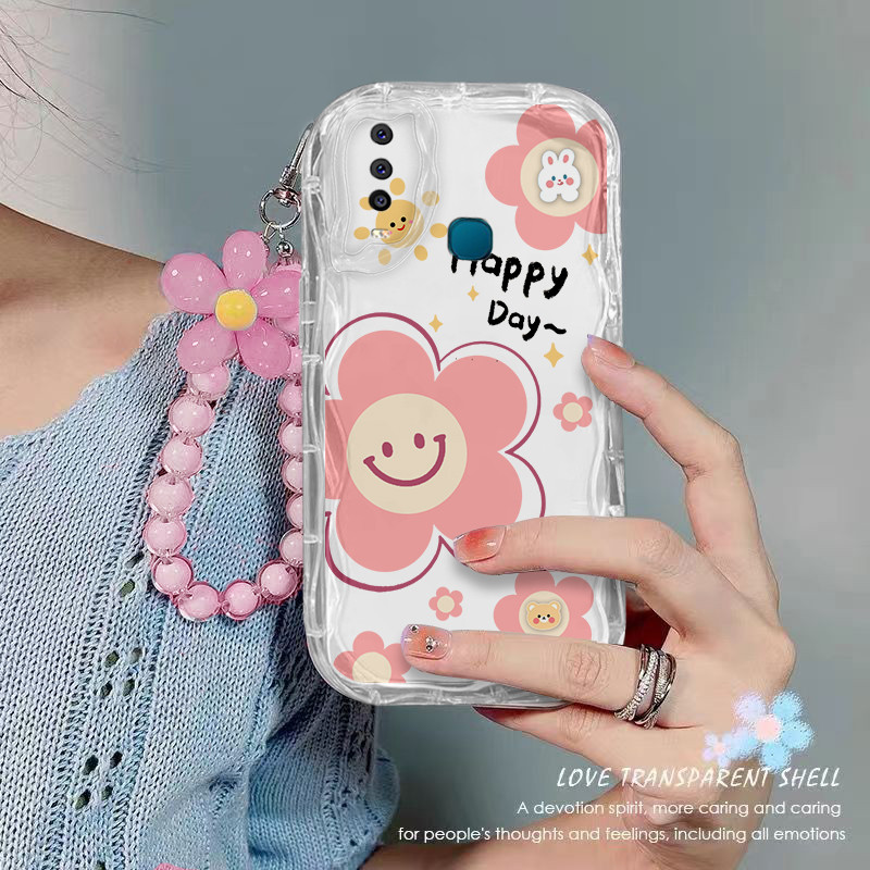 เคส Vivo Y17 Y15 Y12 Y11 2019 เคสโทรศัพท์ใส ดอกไม้ เชือกแขวนลูกปัด เคสโทรศัพท์กันกระแทกแบบใส