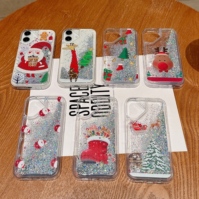 สําหรับ IPhone 15 16 PLUS 14 13 Pro Max 12 Pro 11 Christmas Series Liquid Sand เคส IPhone คุณภาพสูง