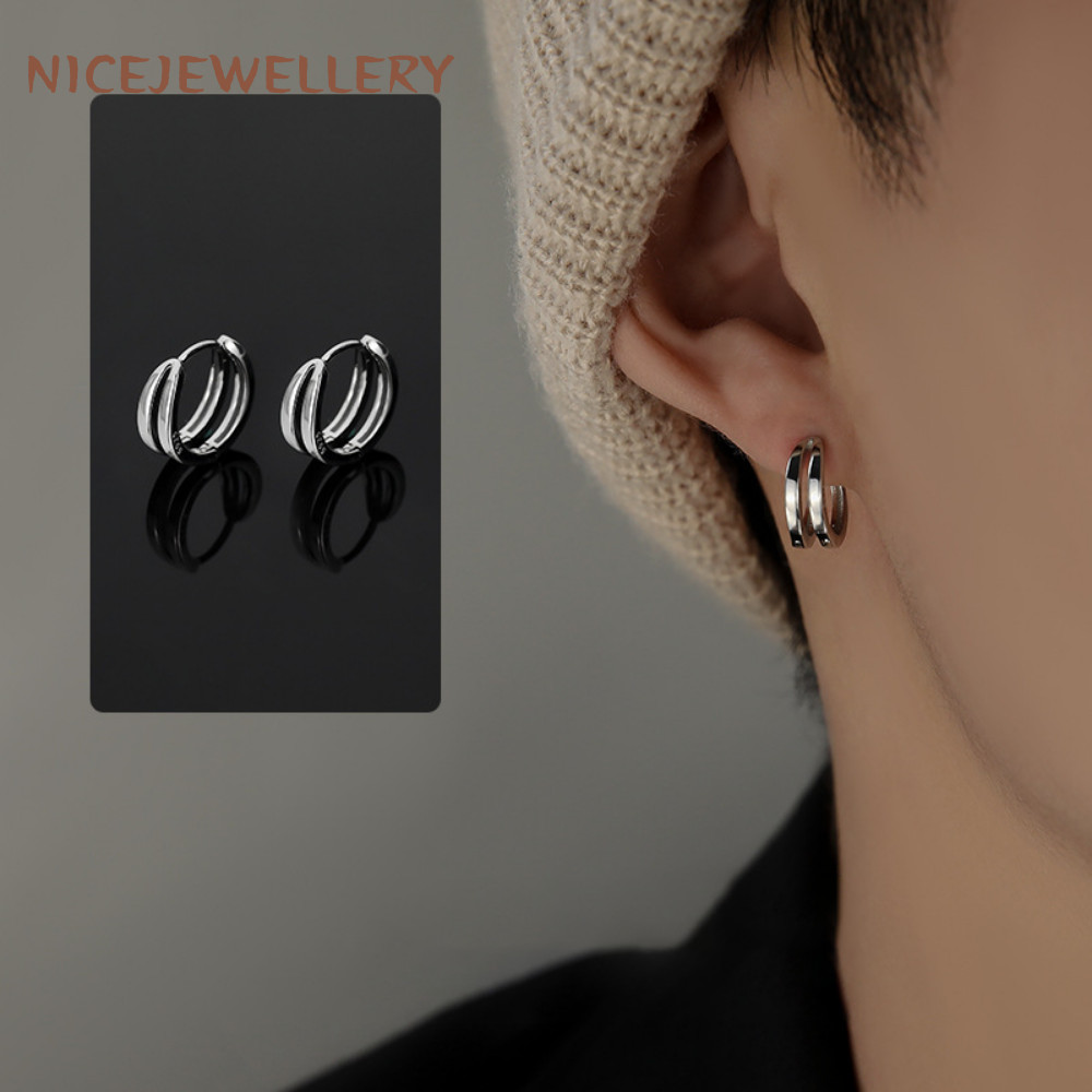 1 PC ต่างหูสองชั้น Rock Punk วงกลมต่างหู 18G Earlobe เจาะ Hoop ต่างหู