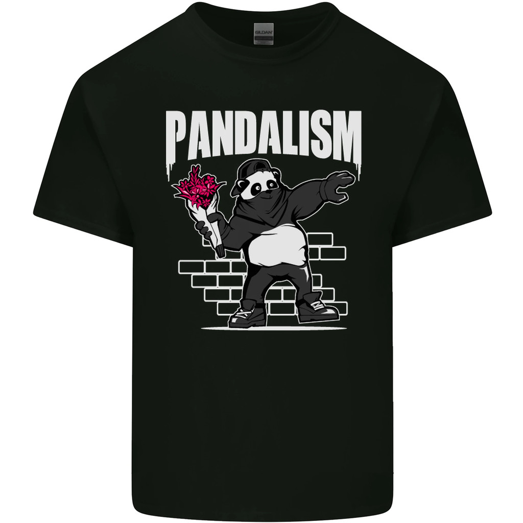 Pandalism Banksy Style Street Art Graffiti Mens Cotton T-Shirt
