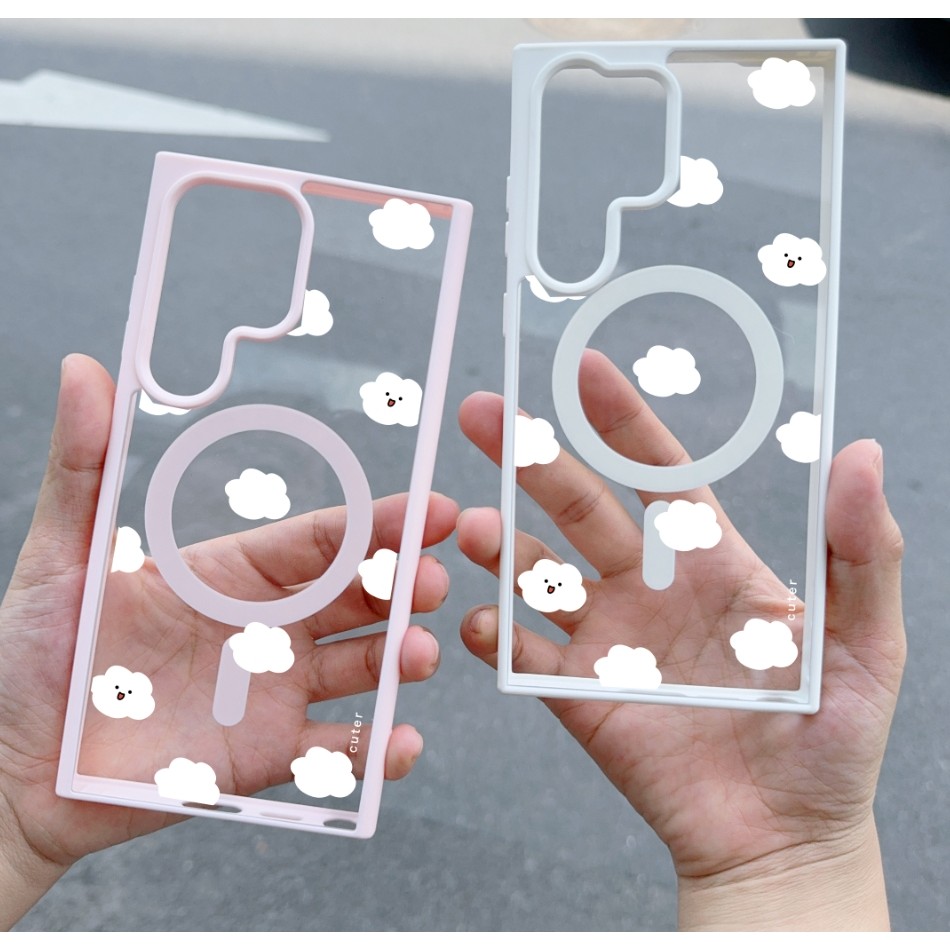 น่ารักเมฆสีขาวรูปแบบปลอกสําหรับ Samsung s22 s22plus ultra Case Girly S23 S23Plus s23fe s24 s24plus s24ultra Cover