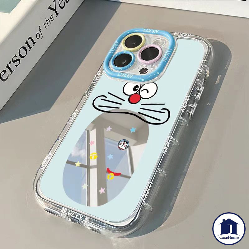 เคสนิ่มลายกระจกลายโดราเอมอนสุดเรียบง่าย เข้ากันได้กับ IPhone 11 15 13 16 12 14 Pro Max XR 7 8 Plus X XS Max 14 16 Pro SE