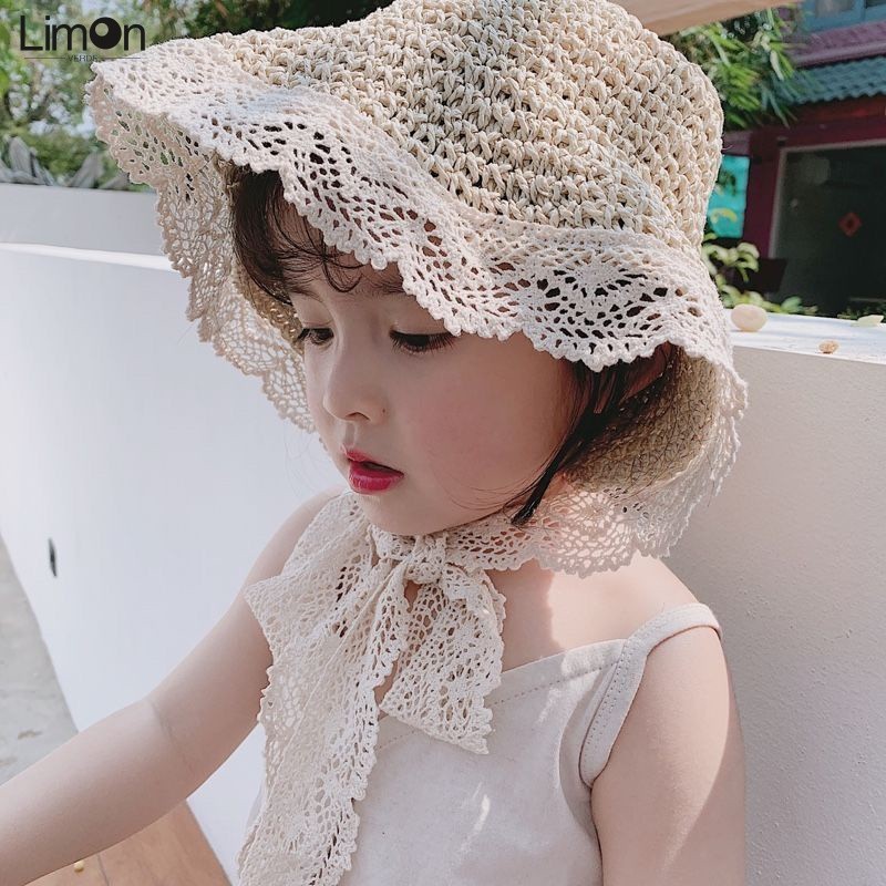 Feeeddi หมวกฟางกันแดด แต่งลูกไม้ แบบพับได้ แฟชั่นฤดูร้อน สไตล์เจ้าหญิง สําหรับเด็กผู้หญิง