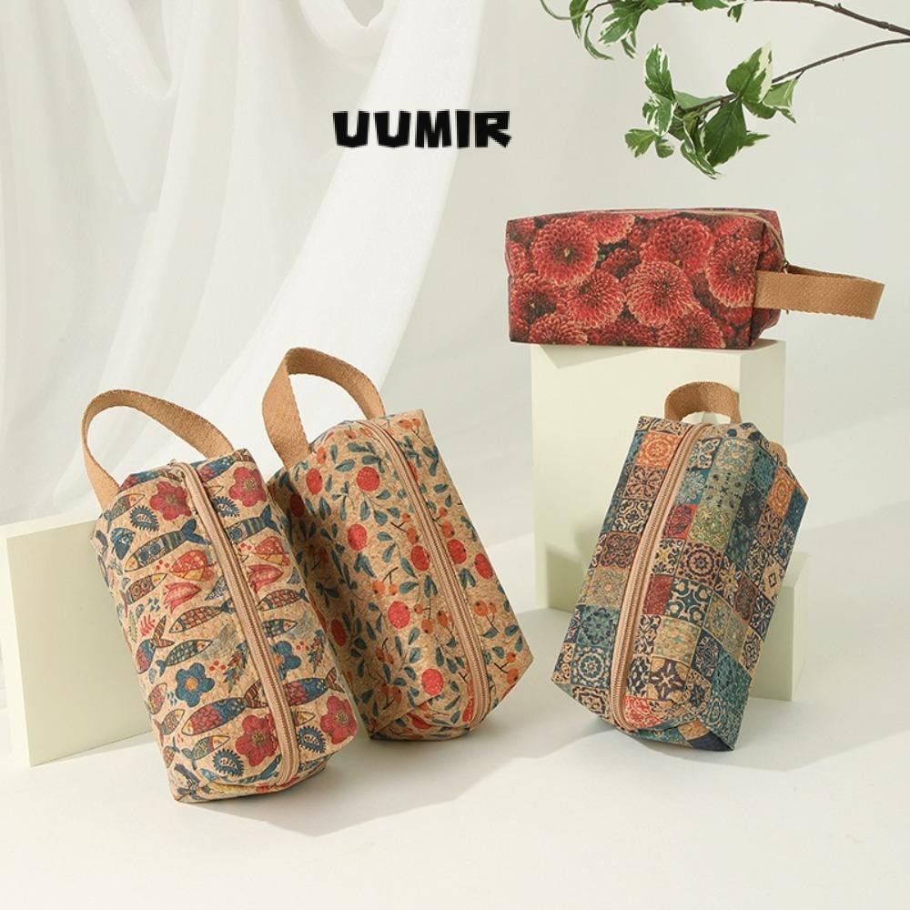 Uumir กระเป๋าเก็บเครื่องสําอาง, Cork Wood Organizer Holder Bath Toiletry Handbag,ที่มีประโยชน์ Multifunctional Portable Travel Pouch