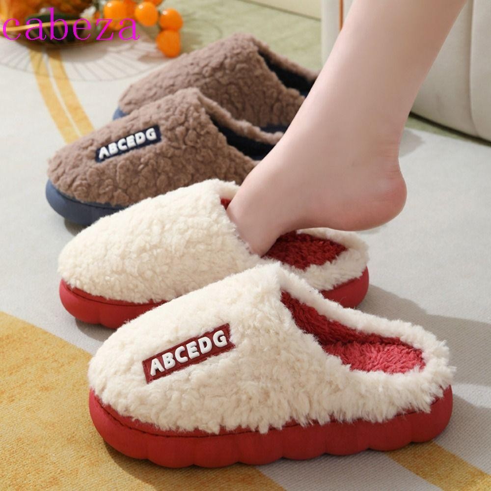 Cabeza ฤดูหนาวรองเท้าแตะในร่ม, Ins Letter Patchwork Plush รองเท้าแตะอุ่น,นุ่มปุยหนารองเท้า Homewear นุ่มรองเท้าแตะฤดูหนาว