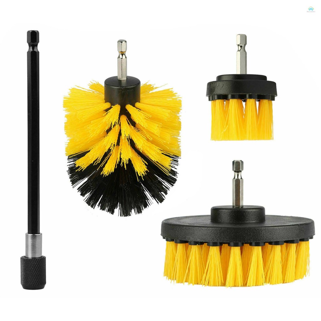 Yb เจาะแปรง Kit4 ชิ้นรายละเอียดชุดแปรงล้างรถ Hard Bristle เจาะ Auto Scrubber รายละเอียดเครื่องมือทําความสะอาด