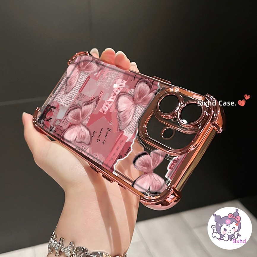 สําหรับsamsung S24 S22Ultra S23 Plus S21Ultra S23FE Samsung A73 A53 A54 A55 A52 5Gชุบสี่มุมAnti-FallถุงลมนิรภัยกันกระแทกIns-สไตล์พิมพ์ผีเสื้อเคสโทรศัพท์