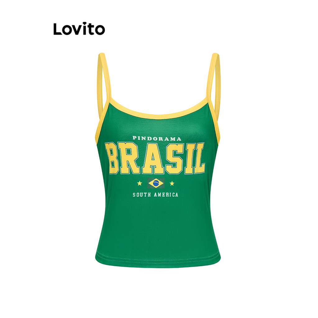 Lovito เสื้อกล้ามลายเย็บตัวอักษรลำลองสำหรับผู้หญิง LBL17407