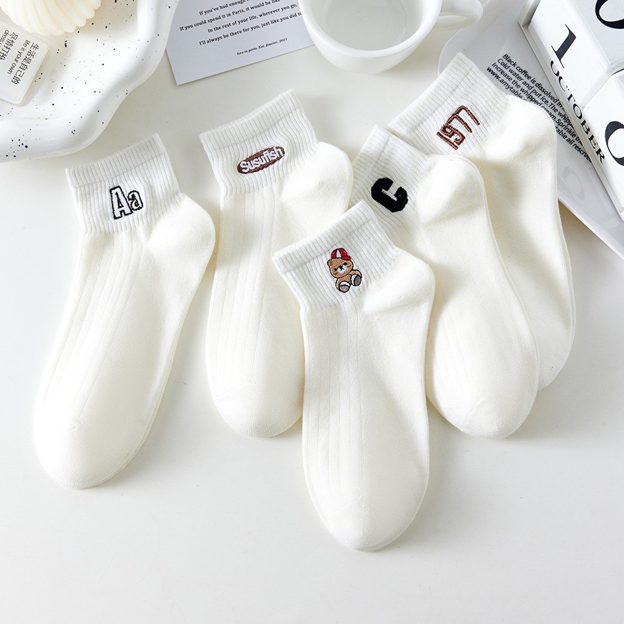 MODEMFASHION ถุงเท้าข้อสั้น (5ลาย/10คู่) ถุงเท้าแฟชั่นเกาหลี เนื้อผ้านุ่มงานถักอย่างดี พร้อมส่ง