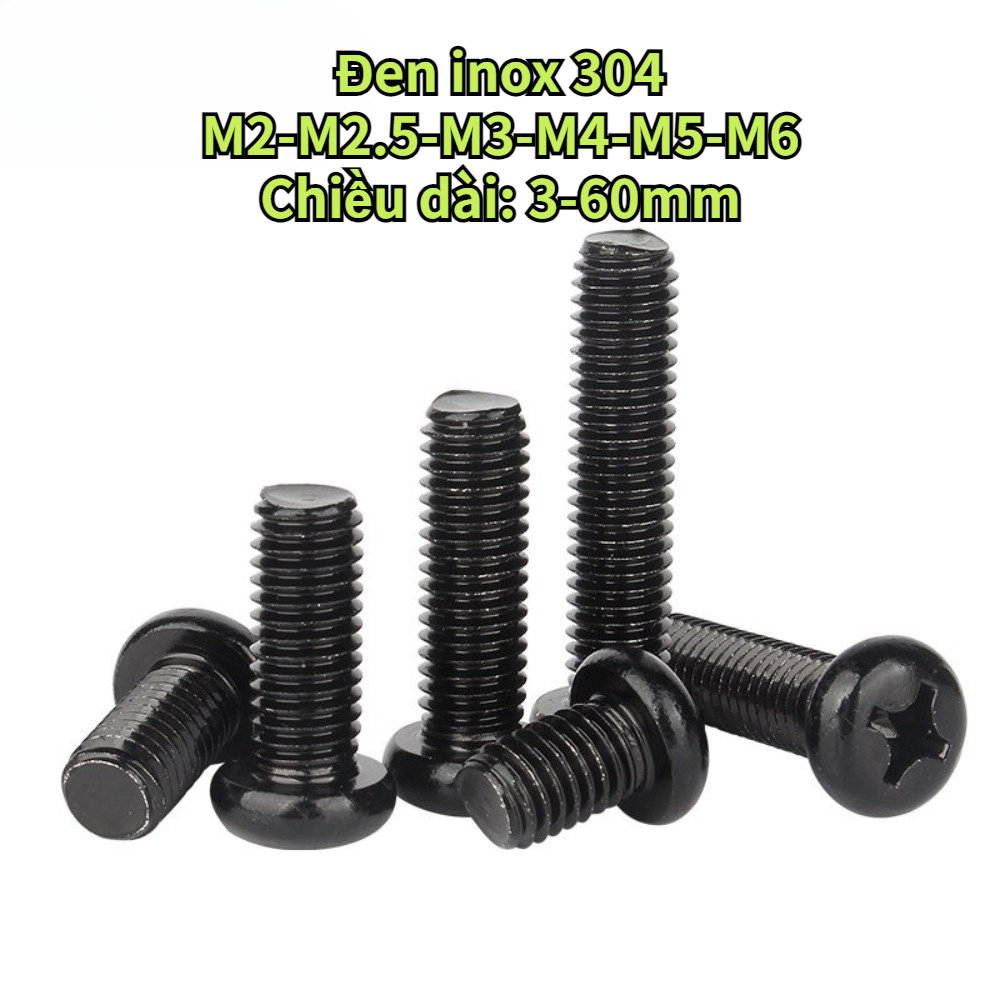 [YTH1]น็อต สกรู หัวกลม หัวแพน แฉก P+ สแตนเลส 304 สีดำ เกลียวมิล หยาบ Pan Head Phillip Machine Screw SUS304 M2 M3 M4 M5 M6