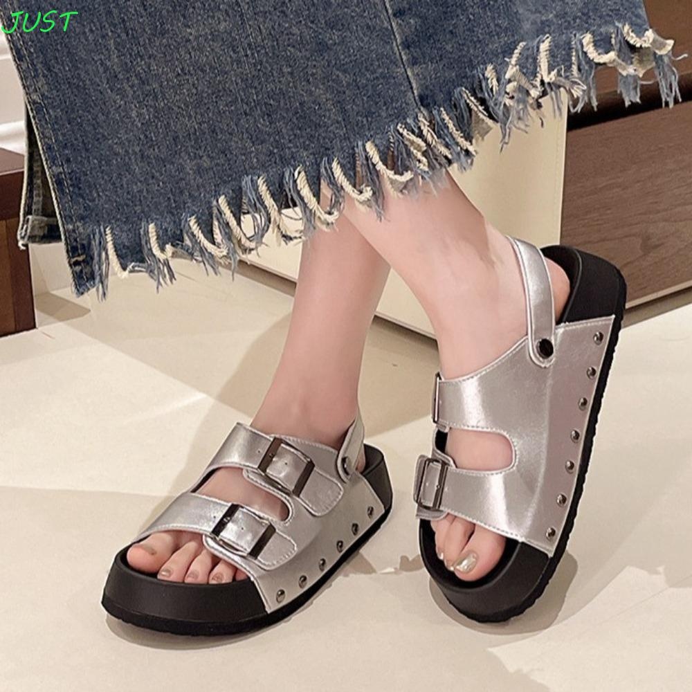 Just รองเท้าแตะรองเท้าผู้หญิง,ป้องกันกลิ่น PU สไลด์รองเท้าแตะโรมัน,แฟชั่น Anti Slip Peep Toe Outerwear แพลตฟอร์ม Flip Flops ฤดูร้อน