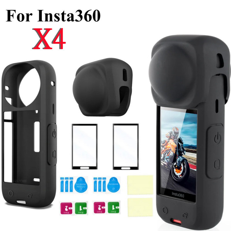 เคสซิลิโคนสําหรับ อุปกรณ์ Insta360 X4 อุปกรณ์เสริมกระจกนิรภัยป้องกันหน้าจอฟิล์มเลนส์ Cap Cove