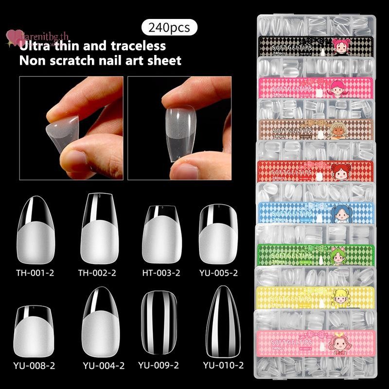 Renbg 240 ชิ้น/กล่องเล็บเคล็ดลับอุปกรณ์,คลุมทั้งหมดเล็บปลอมเคล็ดลับสําหรับเล็บอะคริลิคเจล,สั้นพิเศษอัลมอนด์เล็บเคล็ดลับสแควร์ขนาดกลาง TH