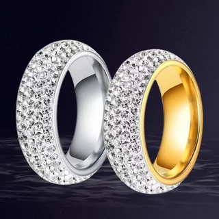 หญิง ins สไตล์ Niche High-End หรูหราห้าเจาะดินเพชรเต็มแหวนสแตนเลสเครื่องประดับเพชร