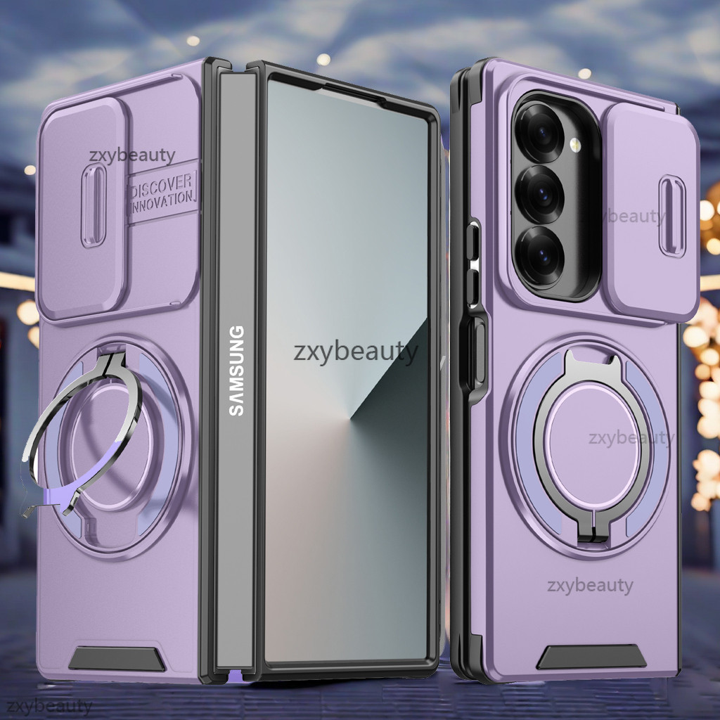 เคสกันกระแทกแม่เหล็กสไลด์พร้อมแหวนขาตั้ง สําหรับ Samsung Galaxy Z 8 Ultra, Z 7, Z 6 5G, Z 5, Z 2026,