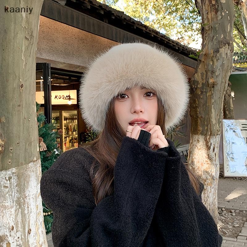 [KAN] Fluffy Faux Bucket Hat สําหรับผู้หญิงตุ๊กตาหมวกชาวประมงหมวกฤดูหนาวที่อบอุ่น Thicken เย็น Snowy Day ปานามา FXH - รูปที่ 2