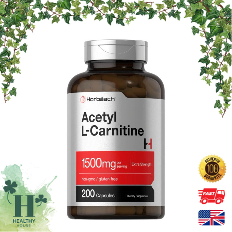 พร้อมส่ง Horbaach Acetyl L-Carnitine (ALCAR) 1500mg 200 Capsules เพิ่มพลังงานเซลล์ อะซิติล