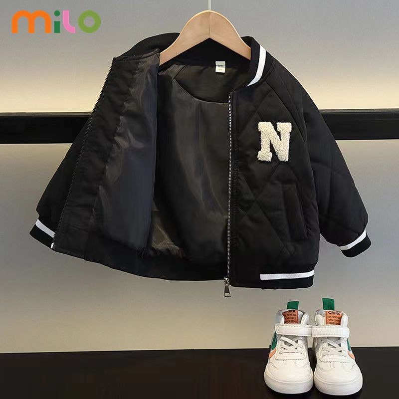 Milo เสื้อแจ็คเก็ตเด็กผู้ชาย สไตล์เกาหลี ฤดูใบไม้ร่วงและฤดูหนาว เสื้อแจ็คเก็ตเบสบอลแบบควิลท์บาง ใส่สบายและอบอุ่น
