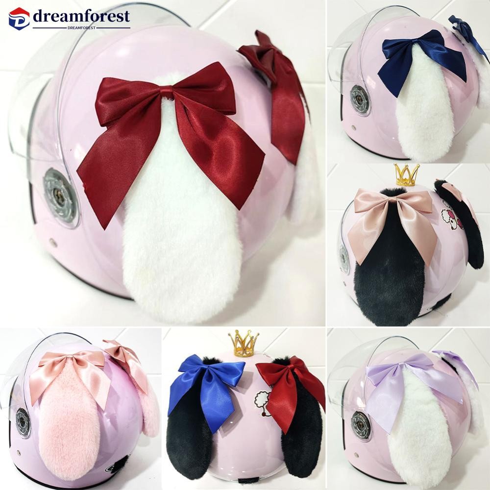 Dreamforest 2 ชิ้นน่ารักหมวกกันน็อครถจักรยานยนต์ยาวหูแมวโบว์วิบากหมวกกันน็อครถยนต์ไฟฟ้าอุปกรณ์เสริมขับรถจัดแต่งทรงผมหมวกกันน็อค Decroation J5V9
