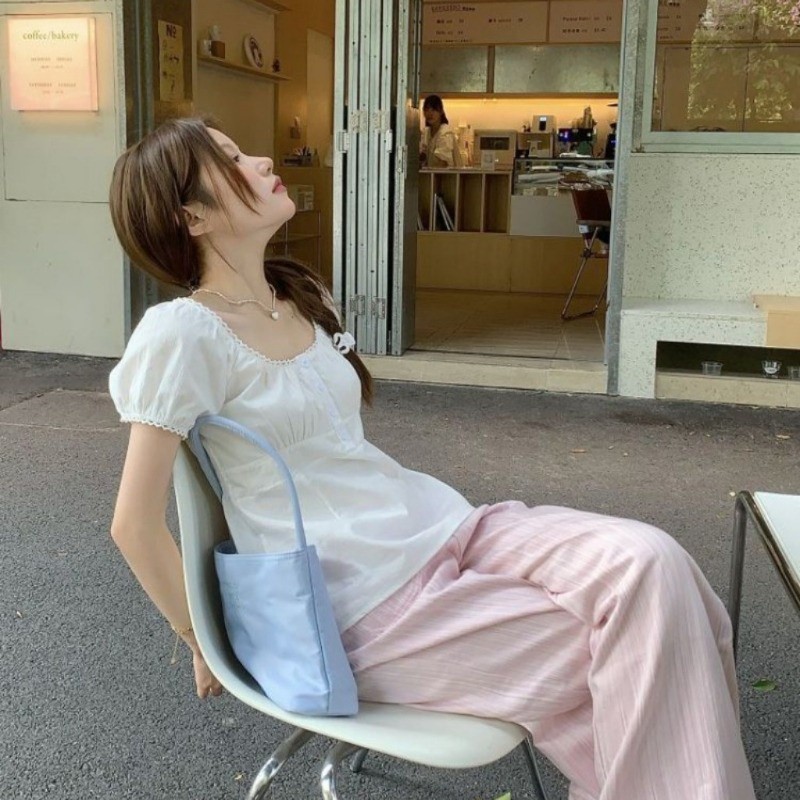 Dahong 💖 เสื้อยืดแขนสั้น สไตล์ใหม่ เสื้อครอปคอกว้างแขนสั้น เวอร์ชั่นเกาหลี w489 - รูปที่ 4