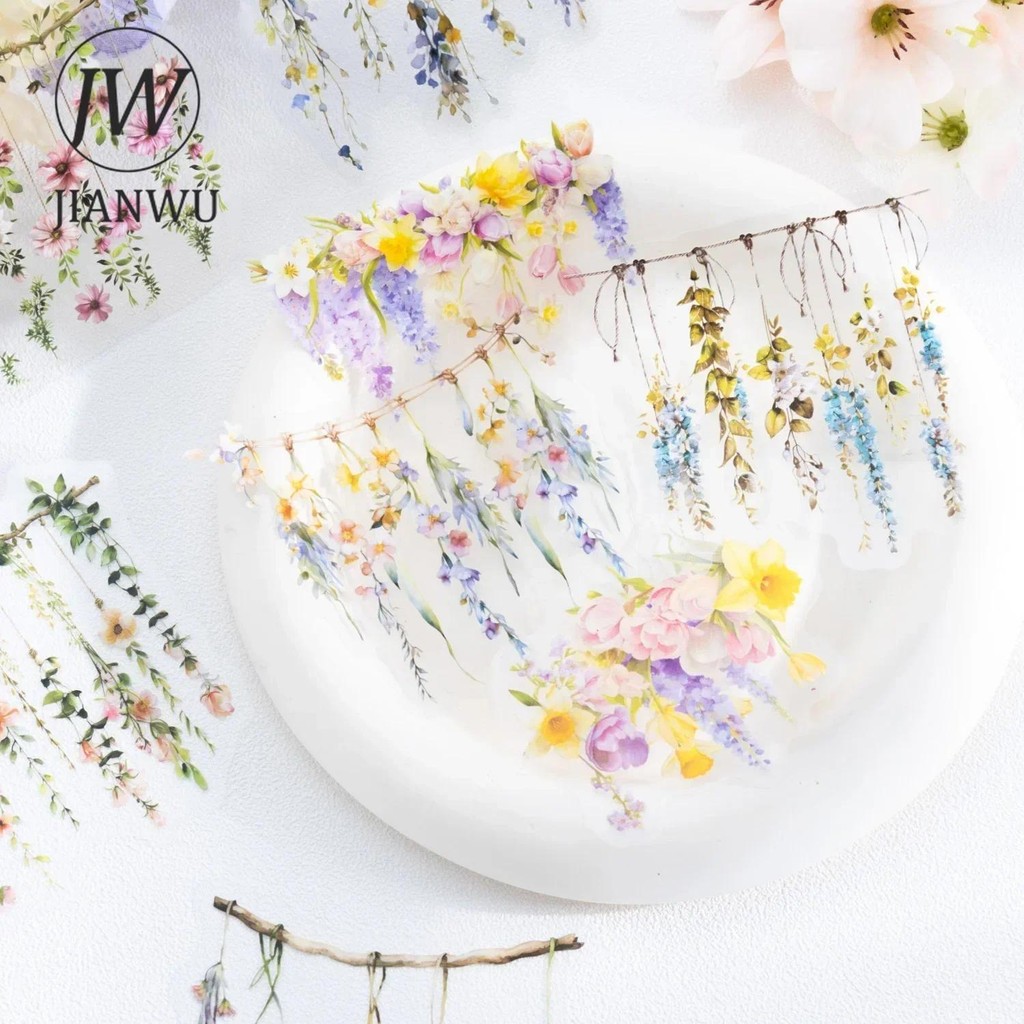 Jianwu ดอก Time Series Vintage ดอกไม้ภูมิทัศน์วัสดุ Collage PET สติกเกอร์ Creative DIY Journal เครื่องเขียน