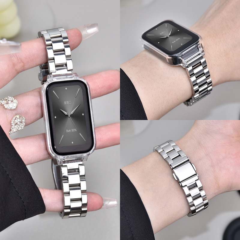 สายสแตนเลสพร้อมเคสสําหรับ Xiaomi Smart Band 8 Active Watch Band Redmi Band 2 สร้อยข้อมือโลหะเปลี่ยนสายรัดข้อมือ