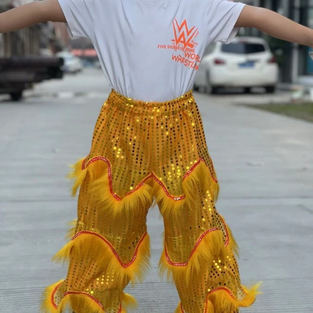 พร้อมสต็อก ร้อน ขาย กางเกงสิงโตเด็กการแสดงโรงเรียนอนุบาลระดับประถมศึกษาชุดเต้นรําสิงโตกางเกงเชิด