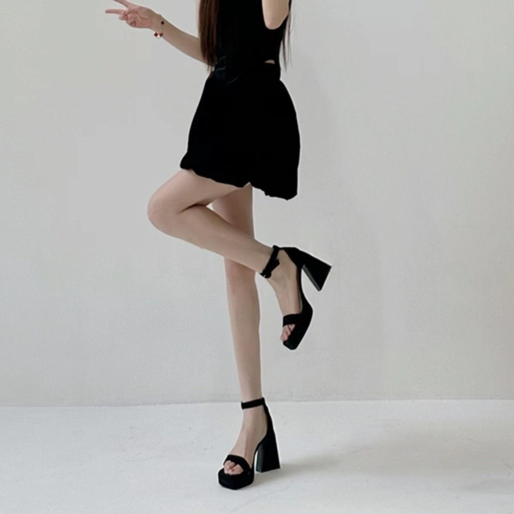 Chunky Heels หนา-Soled Mary Jane Breathable Flat Strap Retro Heightening