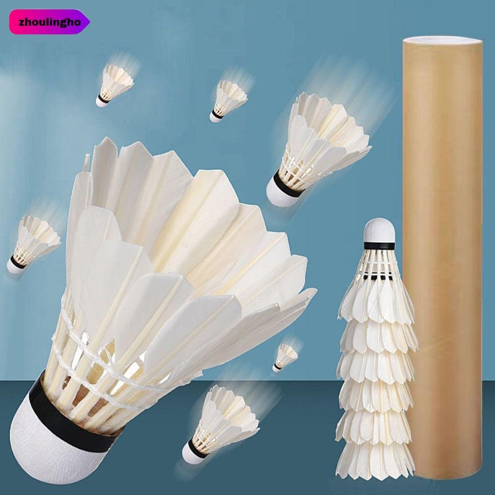 ลูกขนไก่โจวหลิงโฮ 3/6/12 ชิ้น สีขาว สำหรับมืออาชีพและการฝึกซ้อม แบดมินตันคุณภาพสูง