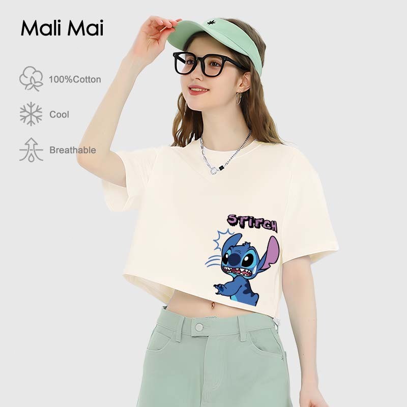 เสื้อยืด Stitch basic crop top 100%cotton ผ้านิ่ม ไม่ระคายผิว เสื้อน่ารัก   ลายพิมพ์ (ส่งเร็ว จัดส่งจากไทย)