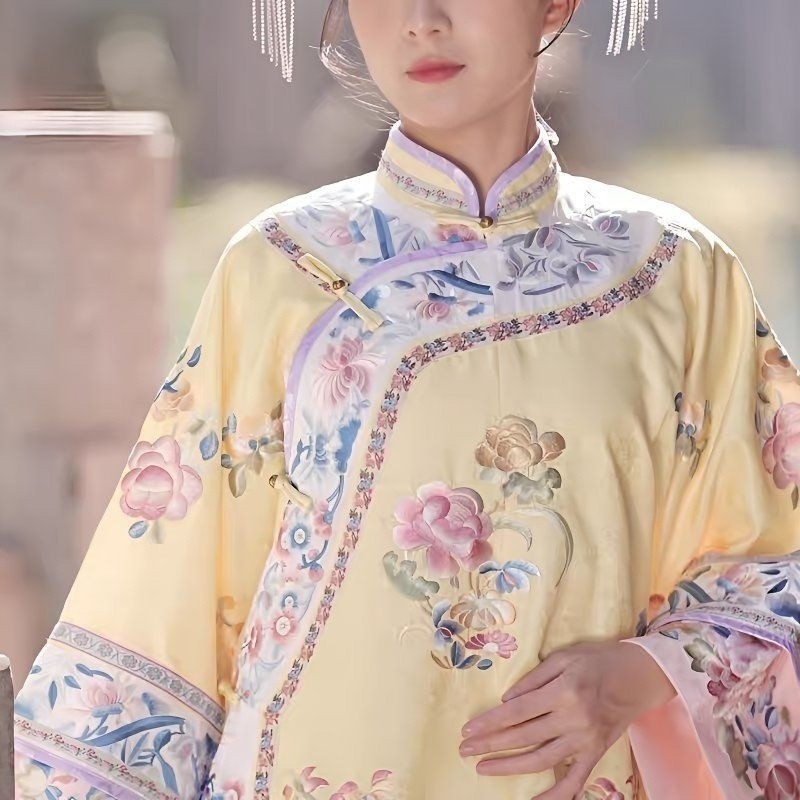 Hanfu Qinghan หญิง Qing Dynasty Qing Dynasty ตารางพิมพ์เจ้าหญิงเสื้อกั๊กเครื่องแต่งกาย Cheongsam เคร