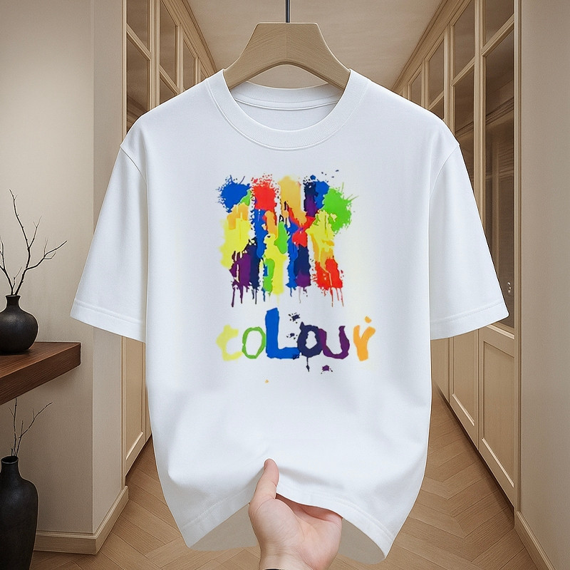 เสื้อยืดผู้ชาย สกรีนลายแฟชั่น oversize เสื้อยืดสตรีทแฟชั่น คอกลมแขนสั้น เสื้อคนอ้วน สีขาว tshirt men