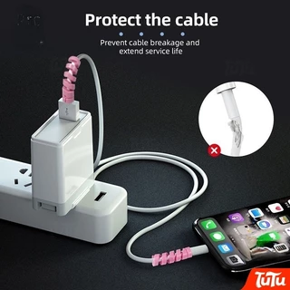 TuTu 2 ชิ้น Spiral Cable Winder Data Line หูฟังสายชาร์จสายไฟ Saver Protector Case Cover