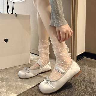 ถุงเท้า Tulle โปร่งใสสำหรับผู้หญิง ลายโopolkাdot สไตล์บัลเลต์ แบบญี่ปุ่น