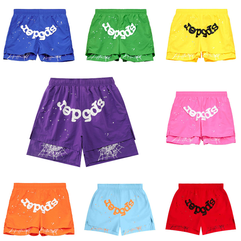 กางเกงขาสั้นชายหาดทอ, SP5 der Letter Spider Web Printing ผู้ชายผู้หญิงสไตล์เดียวกันกางเกงขาสั้นลําลอ