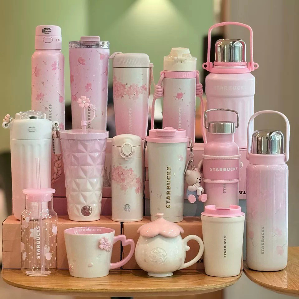 Pre-Order✨ ของแท้ Starbucks Cherry Blossom Cup 2025 Cherry Blossom Spring Bloom สีชมพูแก้วเซรามิคมูลค่าสูงสแตนเลสฟางถ้วยน้ําของขวัญ