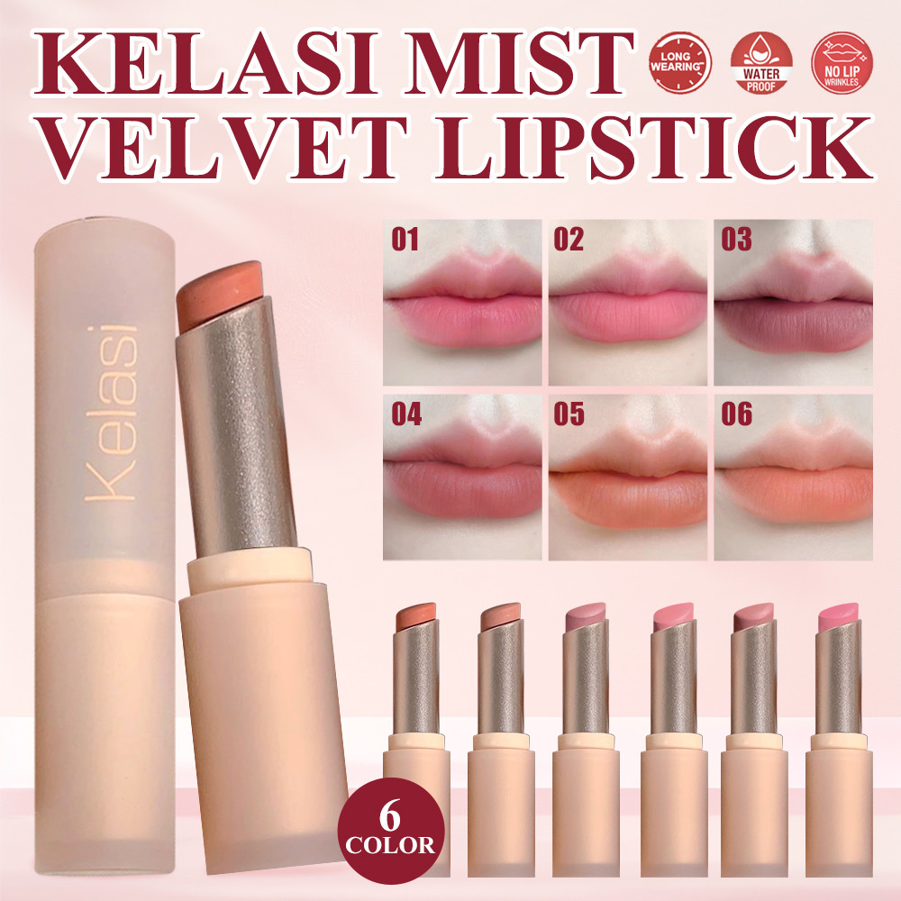 【การจัดส่งภายในประเทศ】Kelasi แมตต์กำมะหยี่ลิปสติกกันน้ำป้องกันรอยขีดข่วนเม็ดสีสูงเรียบเนียนติดทนนานลิปสติกไม่จางหาย