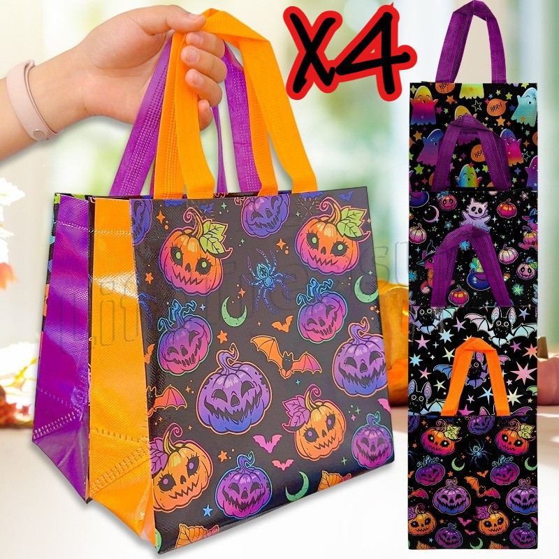 [ ตกแต่งฮาโลวีน ]1/2/4ชิ้นถุงของขวัญฮาโลวีน-นํามาใช้ใหม่,พับ-สําหรับคุกกี้,บรรจุภัณฑ์ขนม-อุปกรณ์งานเลี้ยงเทศกาลฮาโลวีน-ถุงนิ้วเท้าไม่ทอที่จั