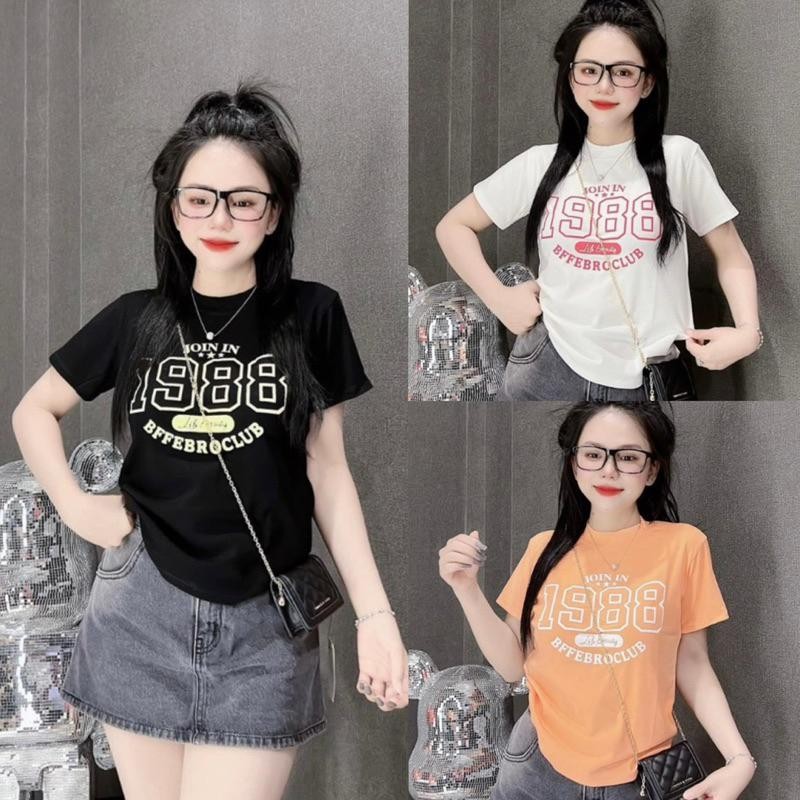 เสื้อยืดผู้หญิง แขนสั้น พิมพ์ลายฤดูร้อน สไตล์ลำลอง ทรงสลิมฟิต ท็อป