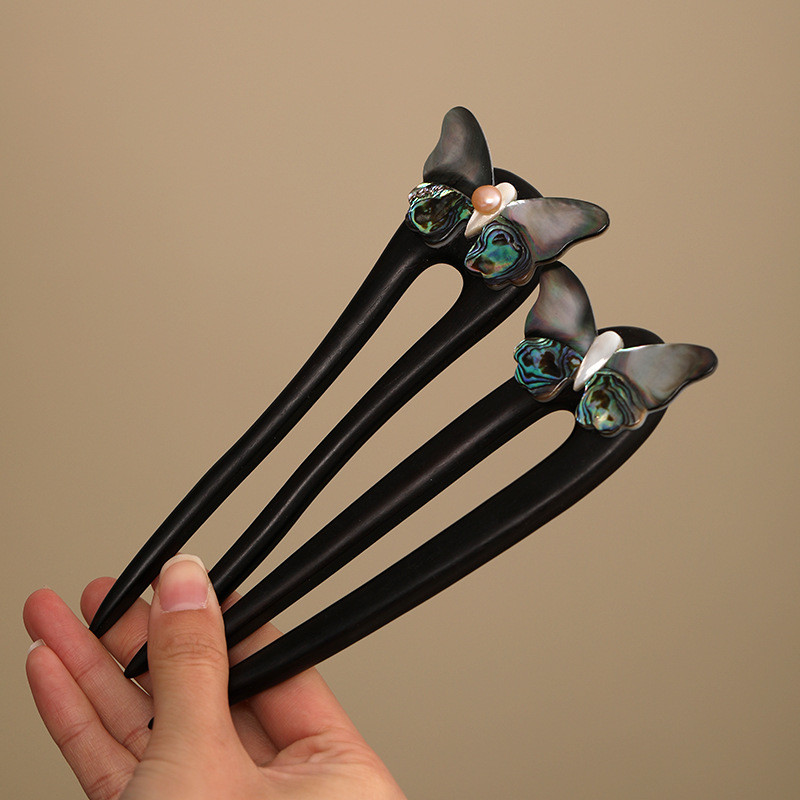 ไม้จันทน์ U-รูปผีเสื้อ Shell Hairpin โบราณ Coiled Hairpin โมเดิร์นไม้ Hairpin Hanfu ทุกวันใหม่จีนอุปกรณ์เสริมผม