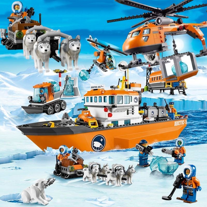 ใช้งานร่วมกับ Lego City Series Polar Adventure Arctic Crane เฮลิคอปเตอร์ Supply Boy ประกอบของเล่นบล็