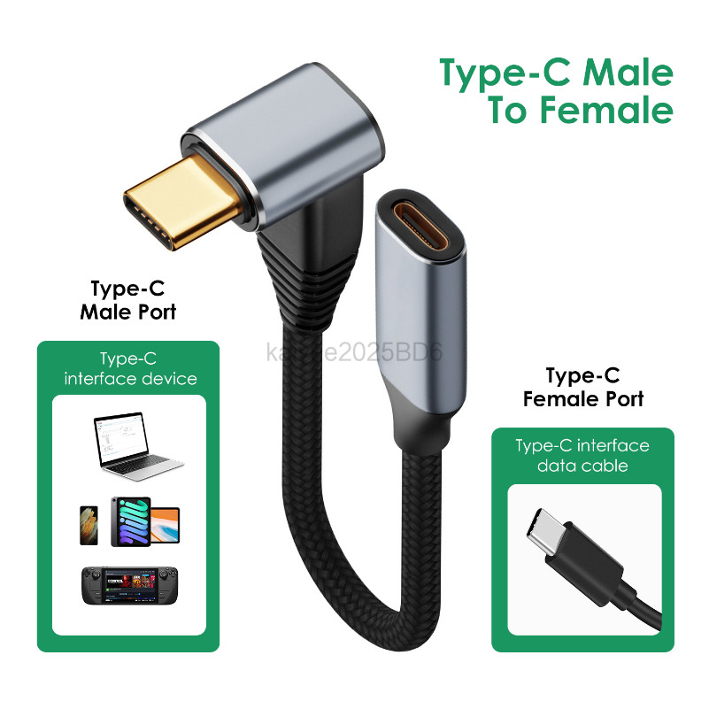 สายต่อ USB C USB-C 3.1 Gen 2 10Gbps ชายหญิงประเภท C 4K Video Extender สําหรับ Steam Deck มุมขวา