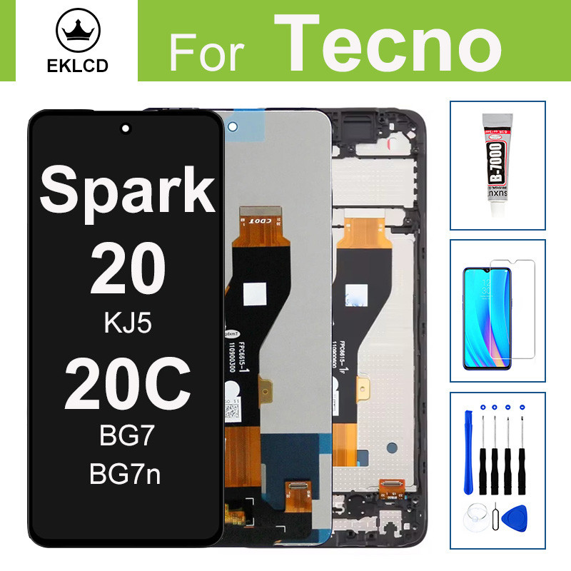 จอแสดงผล LCD สําหรับ Tecno Spark 20 20C KJ5 BG7 BG7n Touch Screen Digitizer Assembly Spark20 กรอบเปล
