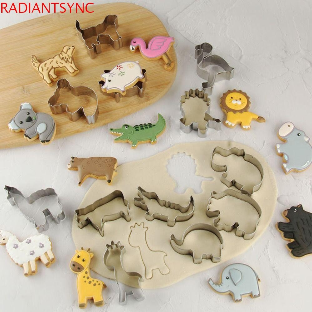RADIANTSYNC แม่พิมพ์บิสกิตไดโนเสาร์, เครื่องตัดคุกกี้ไดโนเสาร์น่ารักสแตนเลส, เครื่องมือขนมการ์ตูนสัตว์รูปร่างบิสกิตตัดพรรค