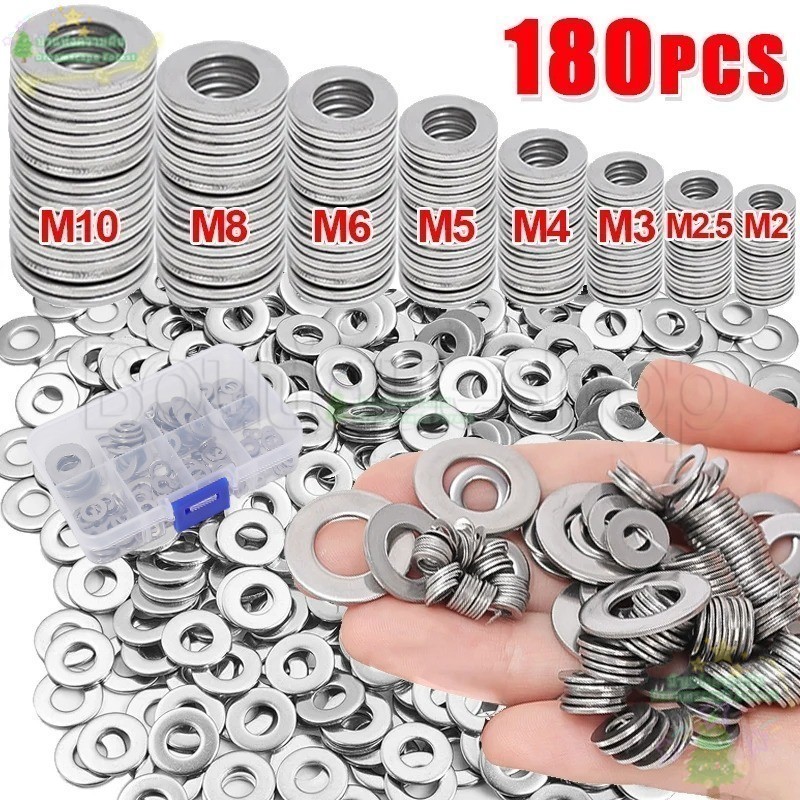แหวนซีลป้องกันสนิม-ปะเก็นสกรูแบนแข็ง - 180 ชิ้น/กล่องเครื่องซักผ้าสแตนเลส Fastener Dream